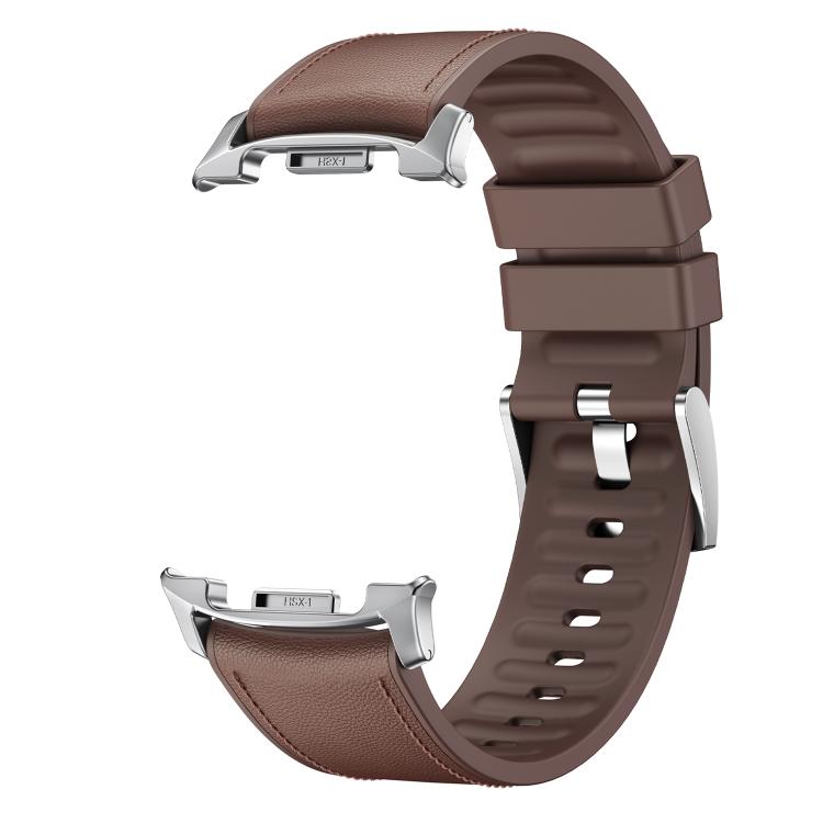 For Samsung Galaxy Watch8 / Watch8 Classic Metal Head Leather Skin Silicone Watch Band(Brown)