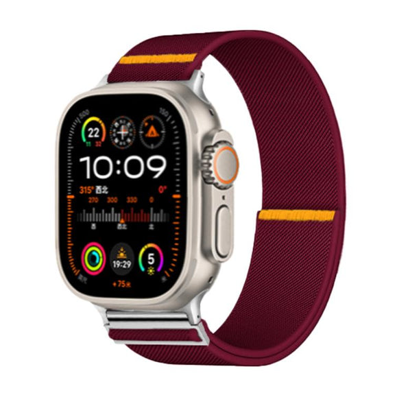 For Apple Watch 46mm / 49mm / 45mm / 44mm Adjustable Single Loop Elastic Nylon Watch Band(Burgundy)