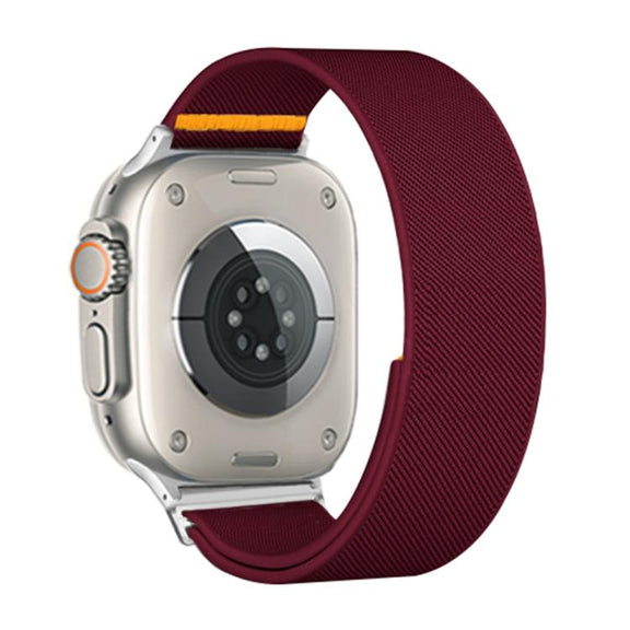 For Apple Watch 46mm / 49mm / 45mm / 44mm Adjustable Single Loop Elastic Nylon Watch Band(Burgundy)