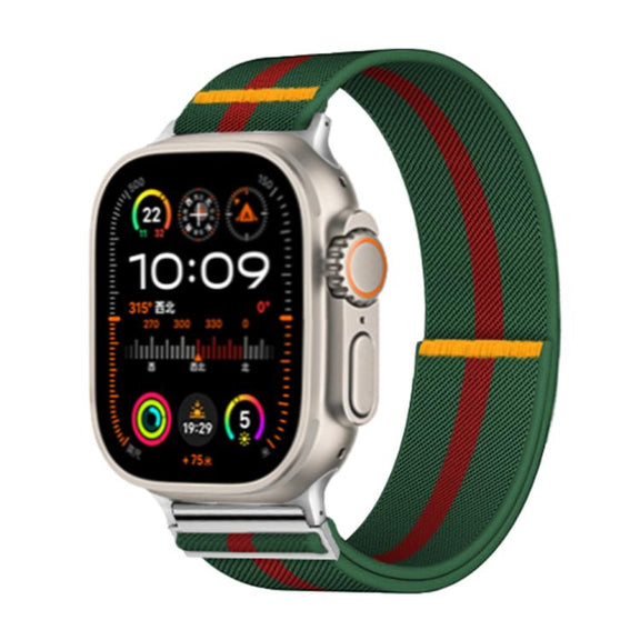 For Apple Watch 46mm / 49mm / 45mm / 44mm Adjustable Single Loop Elastic Nylon Watch Band(Green with Red)
