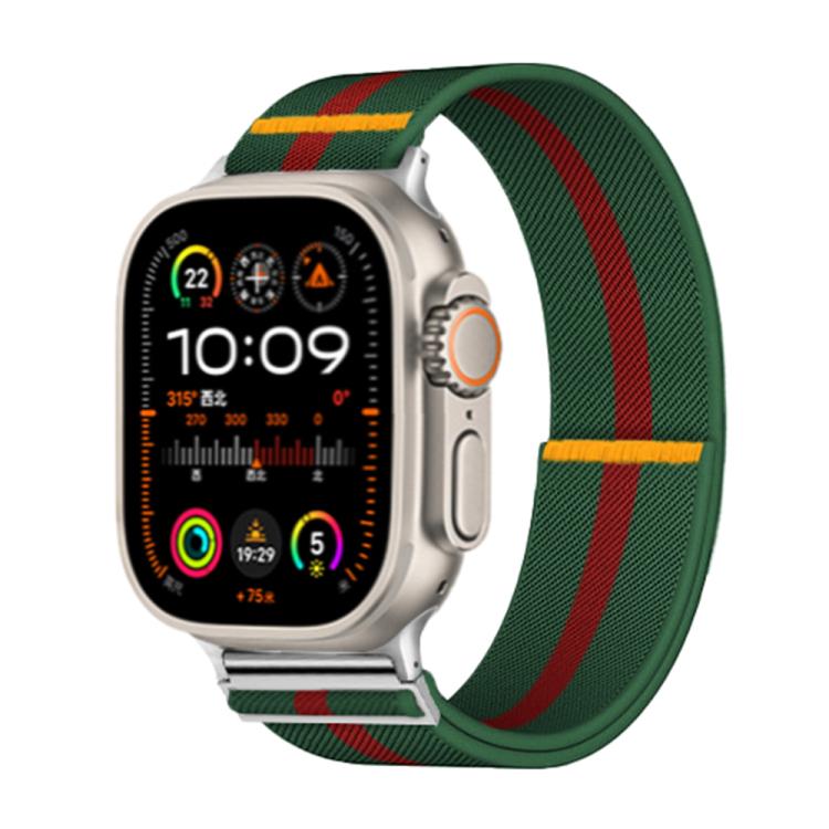 For Apple Watch 46mm / 49mm / 45mm / 44mm Adjustable Single Loop Elastic Nylon Watch Band(Green with Red)
