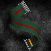 For Apple Watch 46mm / 49mm / 45mm / 44mm Adjustable Single Loop Elastic Nylon Watch Band(Green with Red)