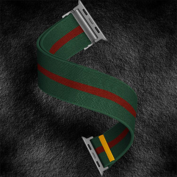 For Apple Watch 46mm / 49mm / 45mm / 44mm Adjustable Single Loop Elastic Nylon Watch Band(Green with Red)