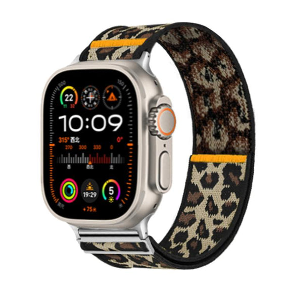 For Apple Watch 42mm / 41mm / 40mm / 38mm Adjustable Single Loop Elastic Nylon Watch Band(Leopard Print)