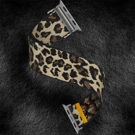 For Apple Watch 42mm / 41mm / 40mm / 38mm Adjustable Single Loop Elastic Nylon Watch Band(Leopard Print)