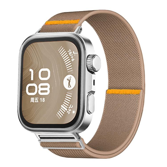 For Huawei Watch Fit3 / Fit4 / Fit4 Pro Adjustable Single Loop Elastic Nylon Watch Band(Milk Tea)