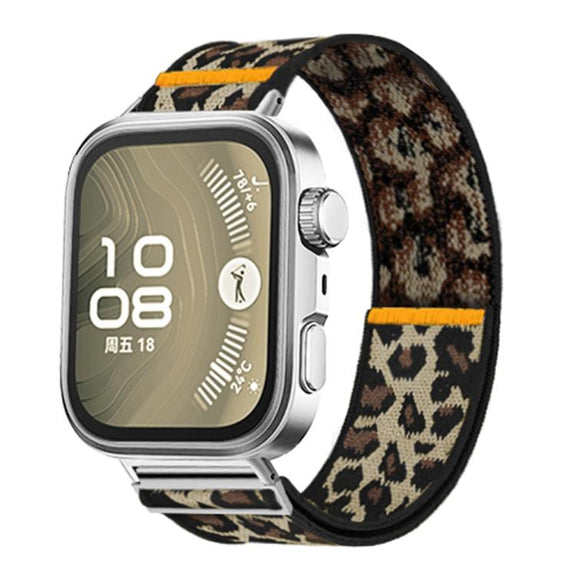 For Huawei Watch Fit3 / Fit4 / Fit4 Pro Adjustable Single Loop Elastic Nylon Watch Band(Leopard Print)