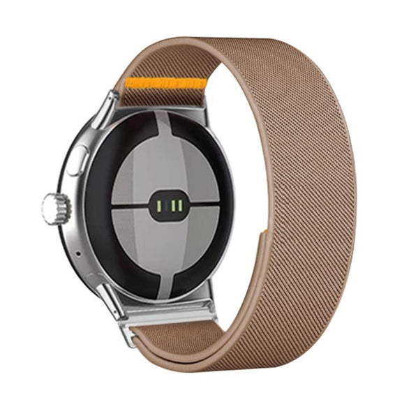 For Google Pixel Watch 3 45mm Adjustable Single Loop Elastic Nylon Watch Band(Milk Tea)