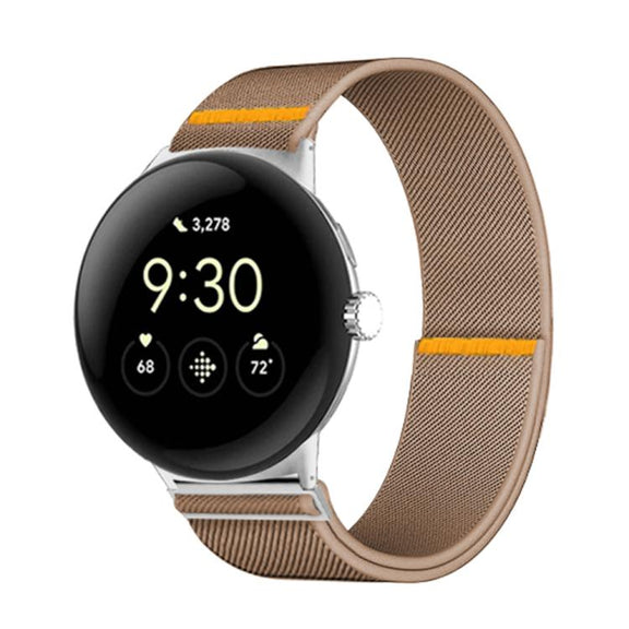 For Google Pixel Watch 3 45mm Adjustable Single Loop Elastic Nylon Watch Band(Milk Tea)