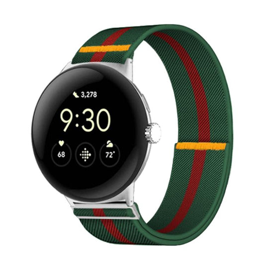 For Google Pixel Watch 3 45mm Adjustable Single Loop Elastic Nylon Watch Band(Green Red) - free shipping - PMC Jewellery - Order now!