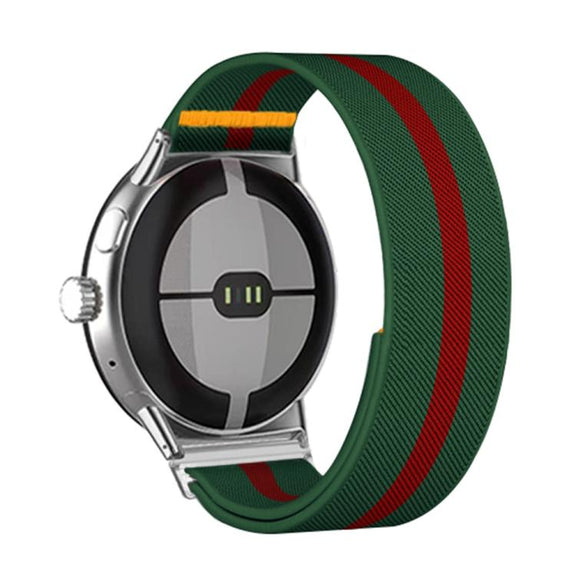For Google Pixel Watch 3 45mm Adjustable Single Loop Elastic Nylon Watch Band(Green Red)