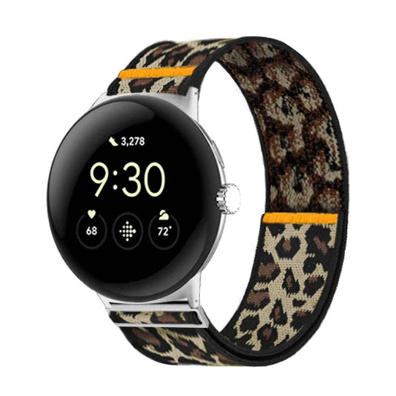 For Google Pixel Watch 3 45mm Adjustable Single Loop Elastic Nylon Watch Band(Leopard Print)