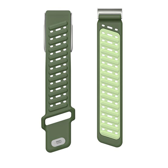 Reverse Buckle Sports Breathable Silicone Watch Band For WHOOP 5.0 Electrocardiogram(Dark Green Light Green)