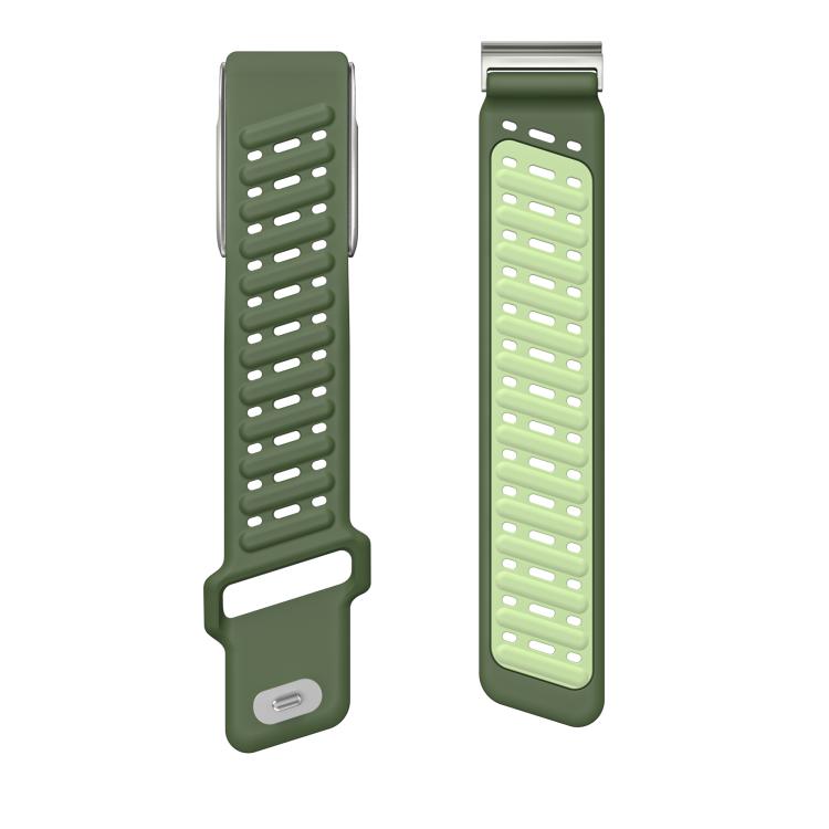 Reverse Buckle Sports Breathable Silicone Watch Band For WHOOP 5.0 Electrocardiogram(Dark Green Light Green)