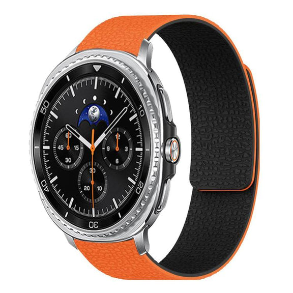 For Samsung Galaxy Watch8 / 8 Classic Lychee Texture Soft Magnetic Silicone Watch Band(Orange Black)