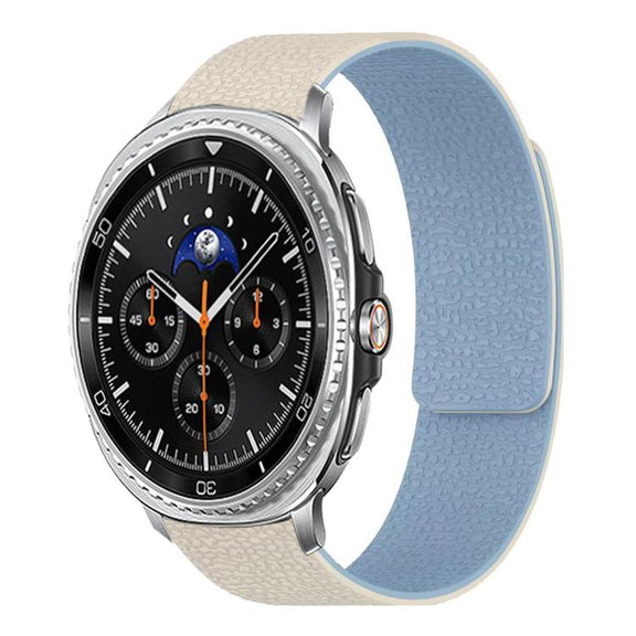For Samsung Galaxy Watch8 / 8 Classic Lychee Texture Soft Magnetic Silicone Watch Band(White Blue)