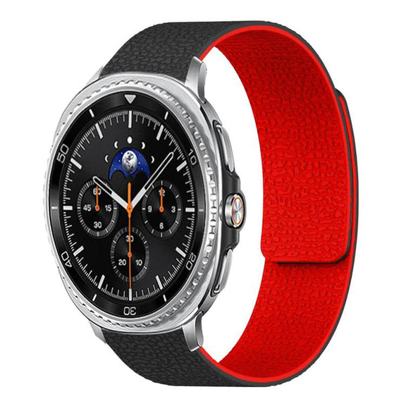 For Samsung Galaxy Watch8 / 8 Classic Lychee Texture Soft Magnetic Silicone Watch Band(Black Red)