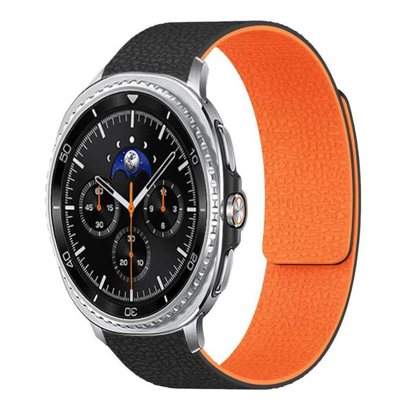 For Samsung Galaxy Watch8 / 8 Classic Lychee Texture Soft Magnetic Silicone Watch Band(Black Orange)