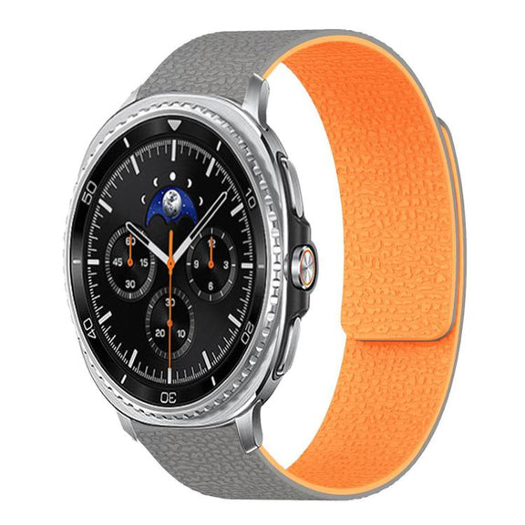 For Samsung Galaxy Watch8 / 8 Classic Lychee Texture Soft Magnetic Silicone Watch Band(Gray Orange)