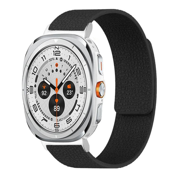 For Samsung Galaxy Watch Ultra 47mm / Ultra 2025 Lychee Texture Soft Magnetic Silicone Watch Band(Black)