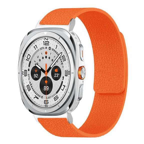 For Samsung Galaxy Watch Ultra 47mm / Ultra 2025 Lychee Texture Soft Magnetic Silicone Watch Band(Orange)
