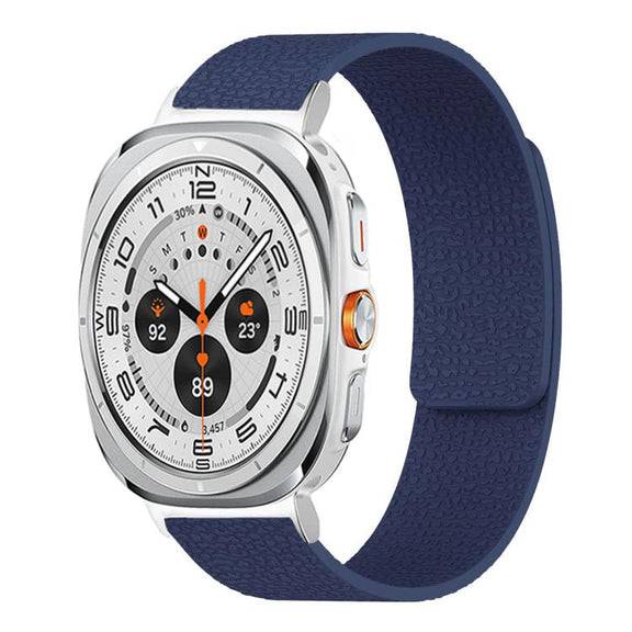 For Samsung Galaxy Watch Ultra 47mm / Ultra 2025 Lychee Texture Soft Magnetic Silicone Watch Band(Dark Blue)