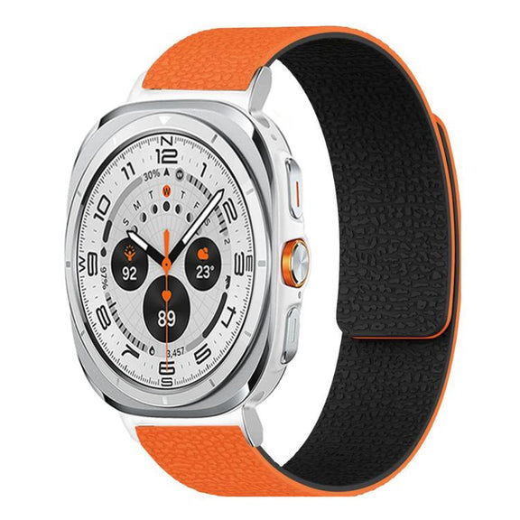 For Samsung Galaxy Watch Ultra 47mm / Ultra 2025 Lychee Texture Soft Magnetic Silicone Watch Band(Orange Black)