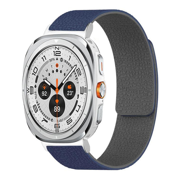 For Samsung Galaxy Watch Ultra 47mm / Ultra 2025 Lychee Texture Soft Magnetic Silicone Watch Band(Blue Gray)