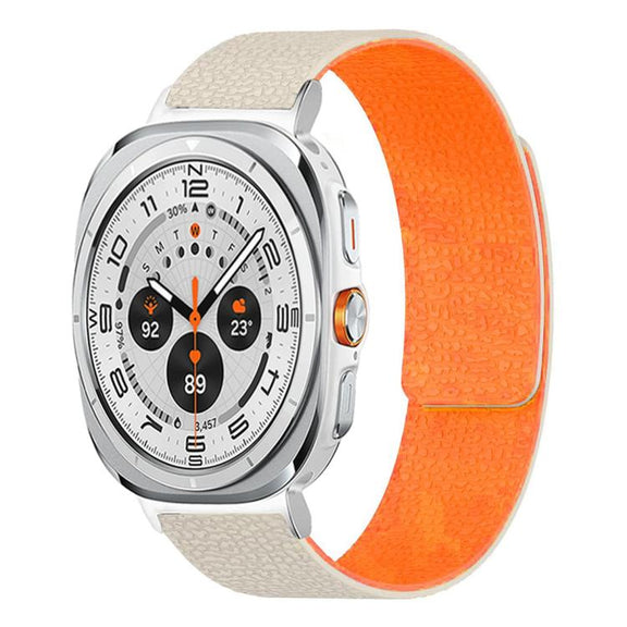 For Samsung Galaxy Watch Ultra 47mm / Ultra 2025 Lychee Texture Soft Magnetic Silicone Watch Band(Starlight Orange)
