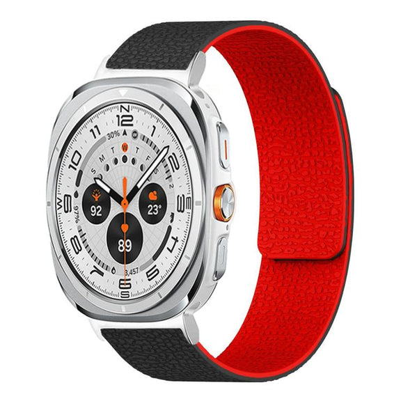 For Samsung Galaxy Watch Ultra 47mm / Ultra 2025 Lychee Texture Soft Magnetic Silicone Watch Band(Black Red)