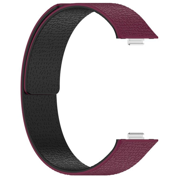 For Huawei Watch Fit4 / Fit4 Pro / Fit3 Lychee Texture Soft Magnetic Silicone Watch Band(Wine Black)