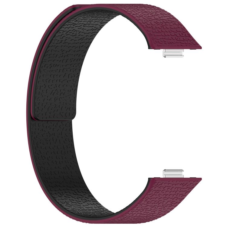 For Huawei Watch Fit4 / Fit4 Pro / Fit3 Lychee Texture Soft Magnetic Silicone Watch Band(Wine Black)