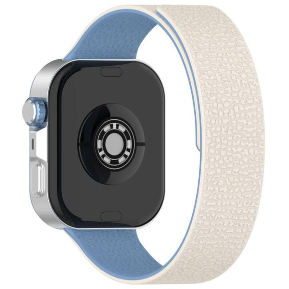 For Huawei Watch Fit4 / Fit4 Pro / Fit3 Lychee Texture Soft Magnetic Silicone Watch Band(White Blue)