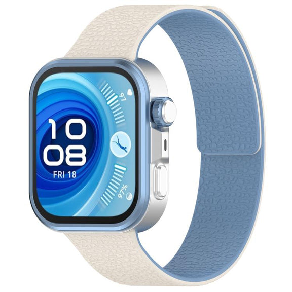 For Huawei Watch Fit4 / Fit4 Pro / Fit3 Lychee Texture Soft Magnetic Silicone Watch Band(White Blue)