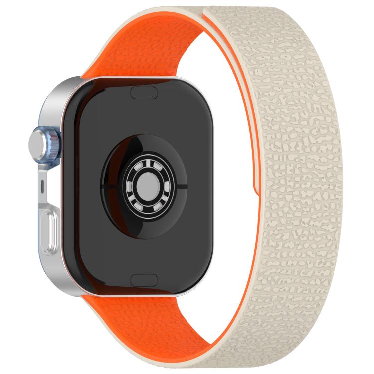 For Huawei Watch Fit4 / Fit4 Pro / Fit3 Lychee Texture Soft Magnetic Silicone Watch Band(Starlight Orange)