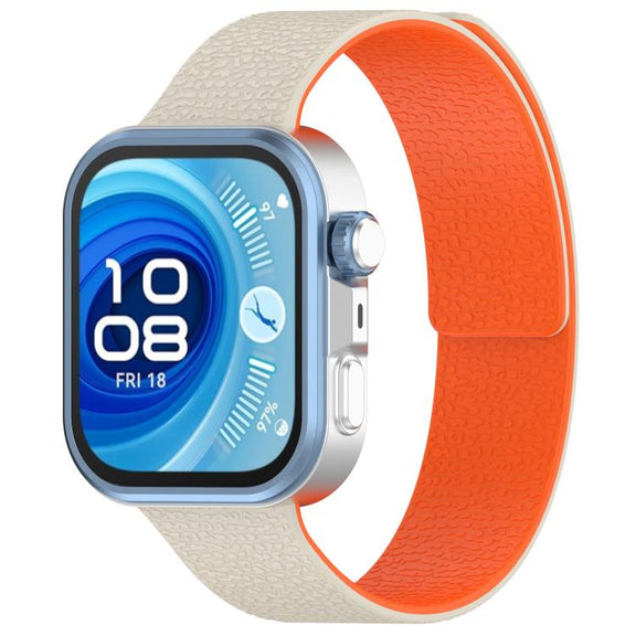 For Huawei Watch Fit4 / Fit4 Pro / Fit3 Lychee Texture Soft Magnetic Silicone Watch Band(Starlight Orange)