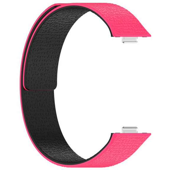 For Huawei Watch Fit4 / Fit4 Pro / Fit3 Lychee Texture Soft Magnetic Silicone Watch Band(Pink Black)
