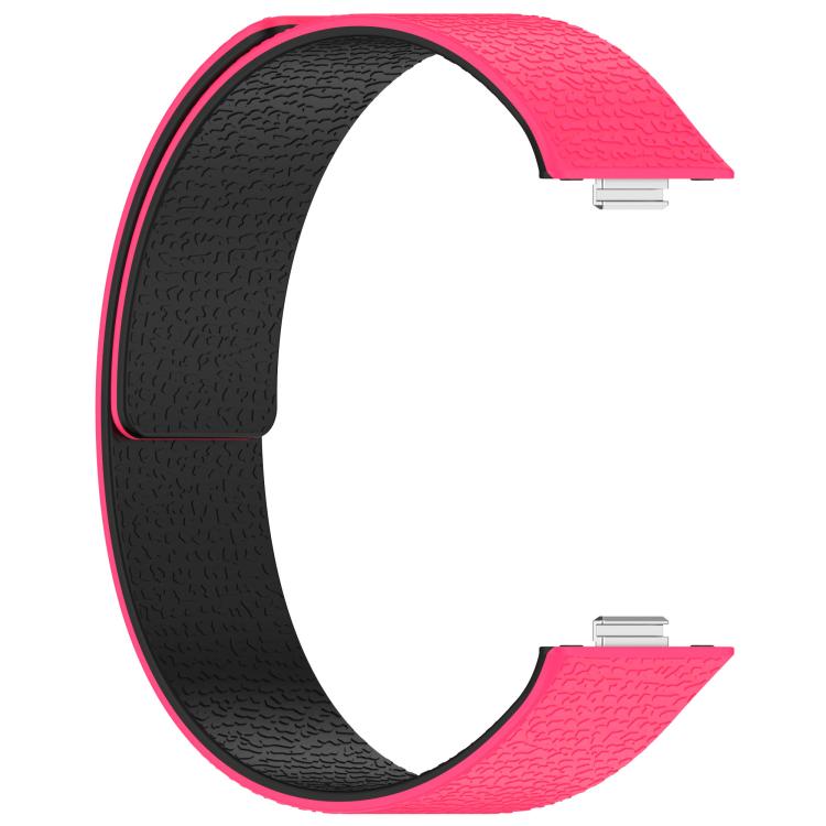 For Huawei Watch Fit4 / Fit4 Pro / Fit3 Lychee Texture Soft Magnetic Silicone Watch Band(Pink Black)