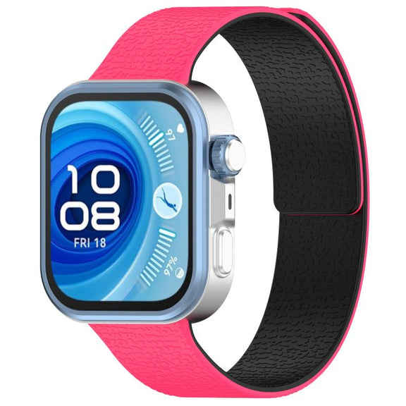 For Huawei Watch Fit4 / Fit4 Pro / Fit3 Lychee Texture Soft Magnetic Silicone Watch Band(Pink Black)