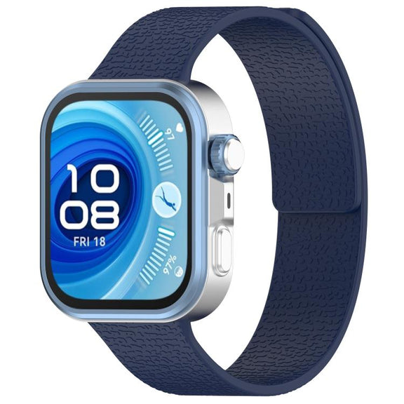 For Huawei Watch Fit4 / Fit4 Pro / Fit3 Lychee Texture Soft Magnetic Silicone Watch Band(Dark Blue)