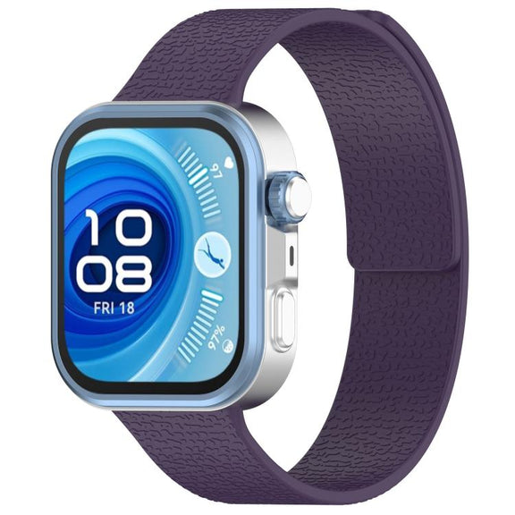 For Huawei Watch Fit4 / Fit4 Pro / Fit3 Lychee Texture Soft Magnetic Silicone Watch Band(Dark Purple)