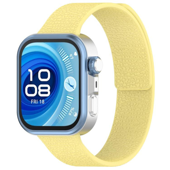 For Huawei Watch Fit4 / Fit4 Pro / Fit3 Lychee Texture Soft Magnetic Silicone Watch Band(Light Yellow)