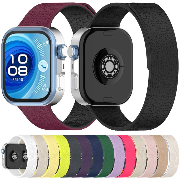 For Huawei Watch Fit4 / Fit4 Pro / Fit3 Lychee Texture Soft Magnetic Silicone Watch Band(Fluorescent Green) - free shipping - PMC TechLife - Order now!