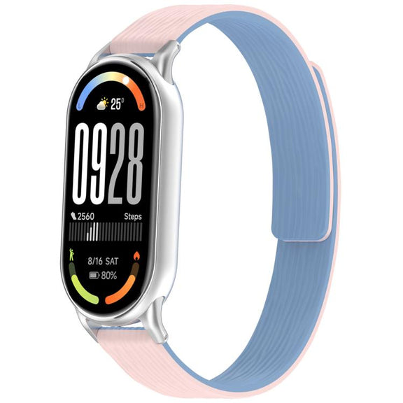12mm Striped Soft Magnetic Silicone Watch Band(Pink Blue)