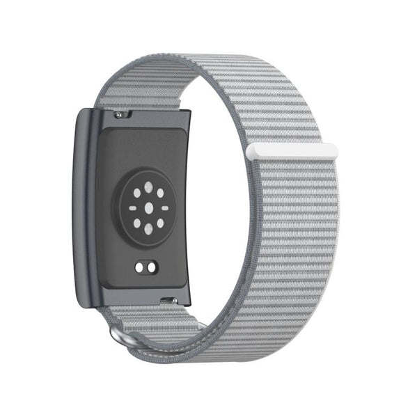 For Amazfit Helio Strap Metal Ring Two Sections Nylon Hook and Loop Fastener Watch Band(Dome Gray)