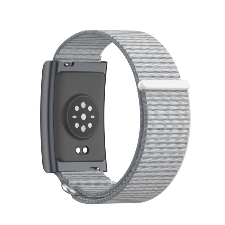 For Amazfit Helio Strap Metal Ring Two Sections Nylon Hook and Loop Fastener Watch Band(Dome Gray)