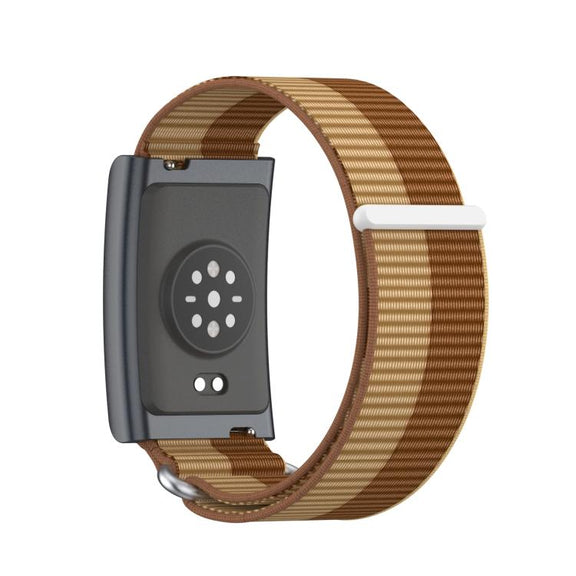 For Amazfit Helio Strap Metal Ring Two Sections Nylon Hook and Loop Fastener Watch Band(Brown)