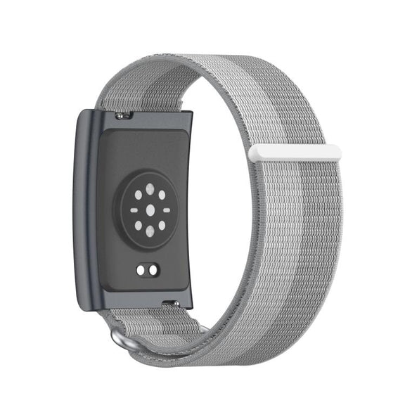 For Amazfit Helio Strap Metal Ring Two Sections Nylon Hook and Loop Fastener Watch Band(Phantom Silver)