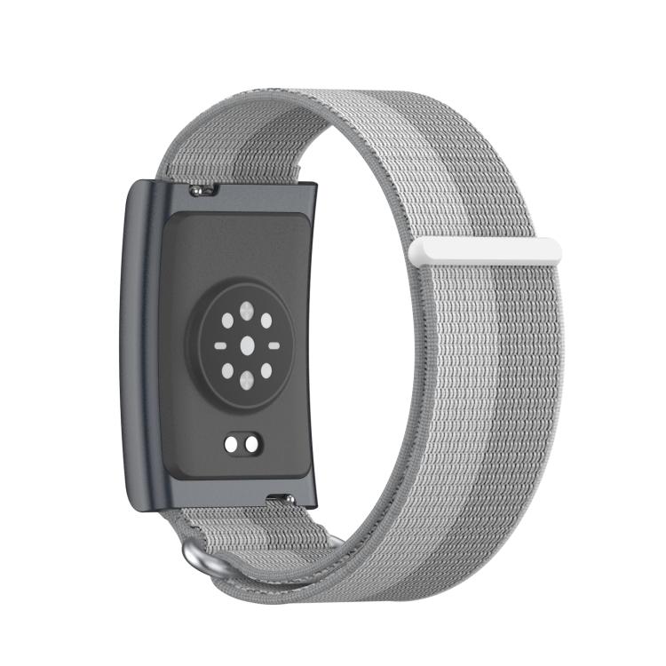 For Amazfit Helio Strap Metal Ring Two Sections Nylon Hook and Loop Fastener Watch Band(Phantom Silver)