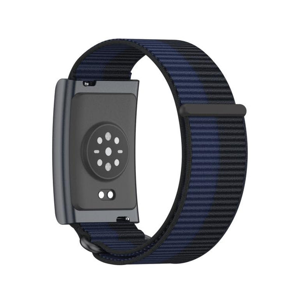 For Amazfit Helio Strap Metal Ring Two Sections Nylon Hook and Loop Fastener Watch Band(Deep Ocean Blue)